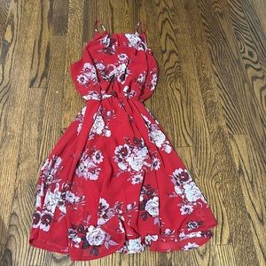 Red floral halter top dress